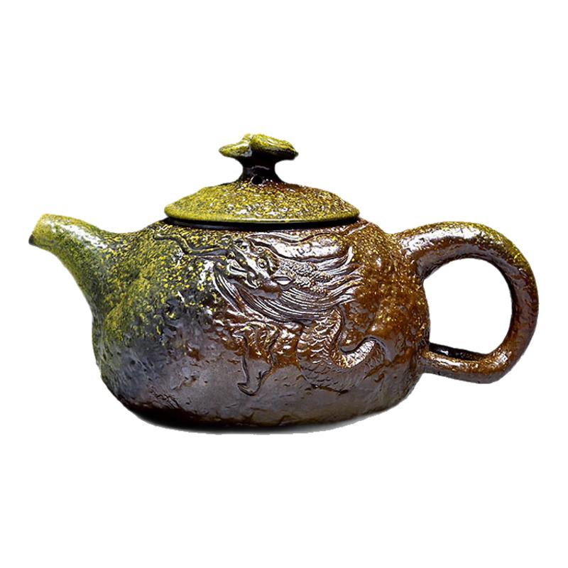 坭兴陶柴烧供春隐龙手拍壶纯手工茶具家用泡茶壶中式复古非紫砂