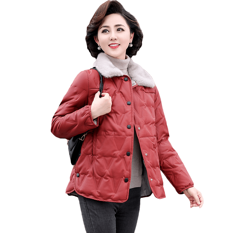妈妈冬装洋气皮羽绒服小个子短款