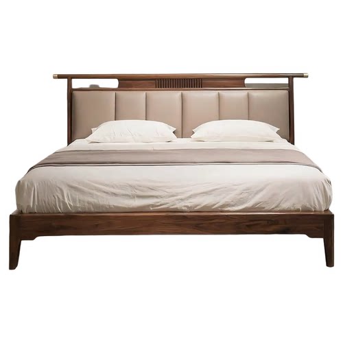 宋代美学北美黑胡桃实木床新中式1.8米双人床别墅主卧样板间家具