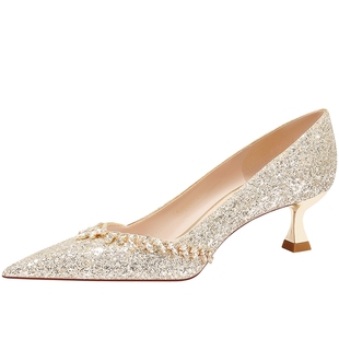 爱丽拉香槟色婚鞋女款2025新款夏季新娘禾秀婚纱两穿高跟鞋不累脚