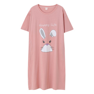 胖mm短袖睡衣女夏季纯棉宽松韩版夏天睡裙加肥加大码孕妇200斤5XL