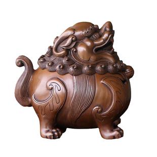 铜聚德 纯紫铜瑞兽香薰朝天吼香道装饰狻猊香炉盘香摆件