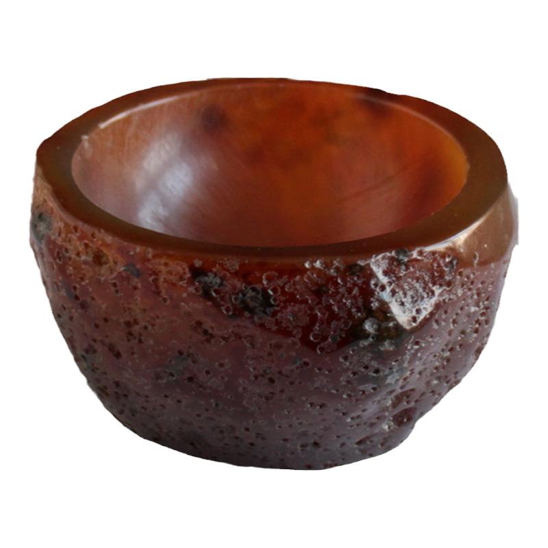 水玉冰魄天然红玛瑙茶碗形摆件马岛原石杯形烟灰缸原皮聚宝盆供佛