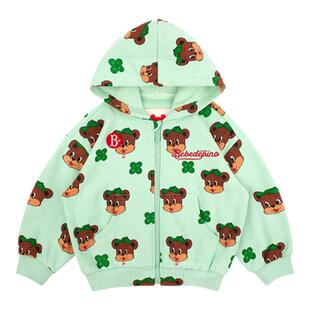 BEBEDEPINO贝贝品诺春季新款四叶草小熊连帽卫衣男童女童休闲外套