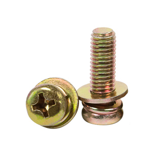 铁镀彩圆头三组合十字盘头组合螺丝圆头组合带介螺钉M3M4M5M6M8