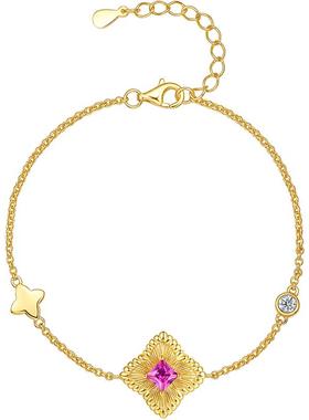 周六福复古红色手链女S925银黄金色手饰时尚送女友本命年礼物