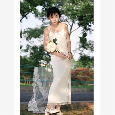 旗袍内搭吊带衬裙长款亲肤舒适百搭修身复古曳地气质可调节黑白夏