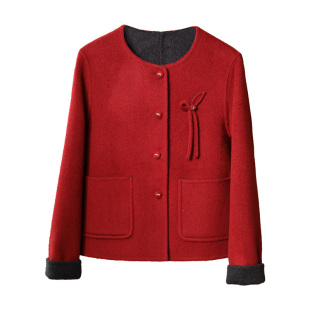 朵莹气质妈妈秋冬装羊毛双面呢外套中年女端庄大气上衣中老年大衣