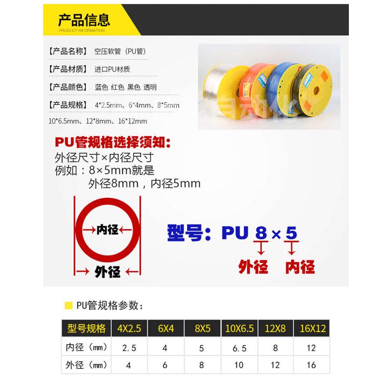 费斯特进口空压机管pu管8x5气管TPU 6*4 10*6.5 12*8 14*10 16*12