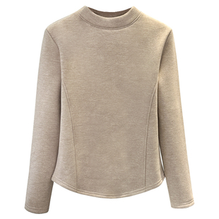 加绒加厚半高领打底衫女内搭秋冬新款高级感立领长袖t恤保暖上衣