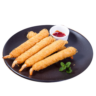 亚洲渔港千丝万缕黄金虾商用油炸儿童早餐半成品蝴蝶凤尾虾