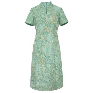 【东方气韵】BBLLUUEE/粉蓝衣橱2025秋装金丝暗纹提花礼服连衣裙