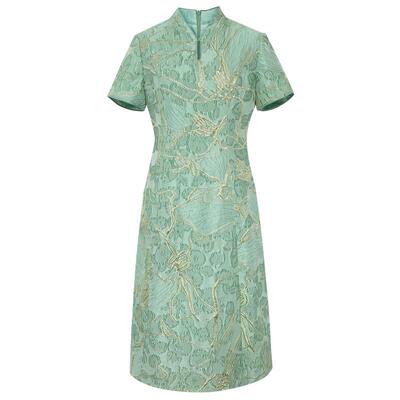 【东方气韵】BBLLUUEE/粉蓝衣橱2026春装金丝暗纹提花礼服连衣裙