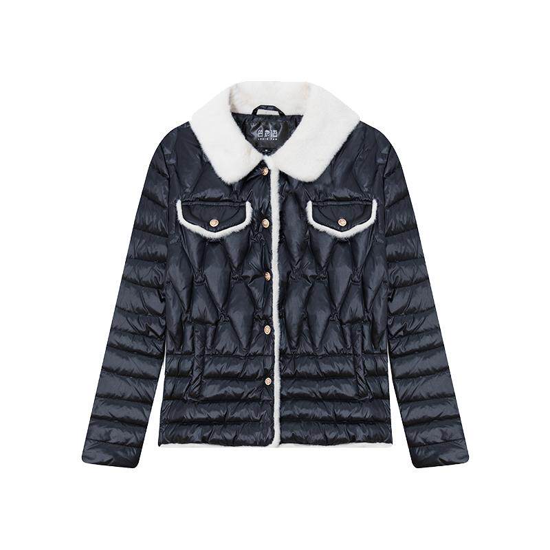 白鹿语优雅拼接设计感翻领羽绒服