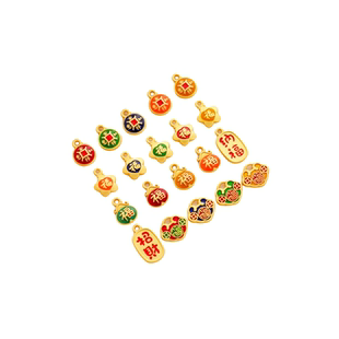 中国风哑金18K滴油吉祥如意锁福字钱币小吊坠diy手链红绳饰品配件