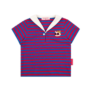 BEBEDEPINO贝贝品诺夏装条纹水手领T恤短裤套装海军风百搭男女宝