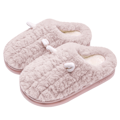 洁丽雅冬季保暖萌趣小耳朵棉拖鞋