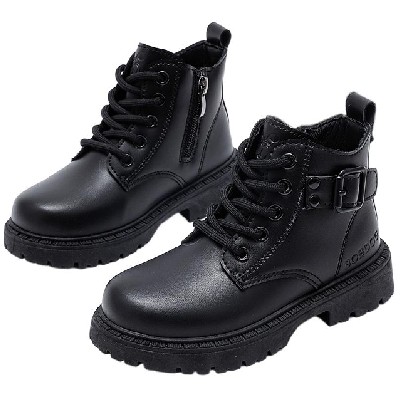 巴布豆童鞋官方旗舰店正品女童秋冬短靴女宝女孩洋气男儿童马丁靴