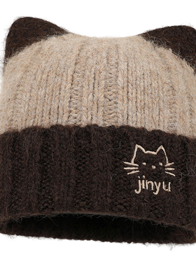 秋冬保暖护耳猫咪针织帽显脸小