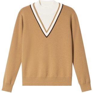 PSALTER诗篇羊毛撞色条纹假两件学院风毛衣毛针织衫冬款