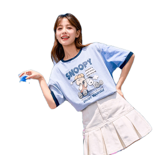 【关晓彤同款】唐狮短袖T恤女新款夏季女撞色小个子减龄上衣