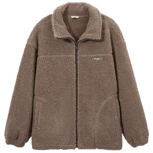 热风加绒棉服女款冬季2024新款仿羊羔毛外套保暖夹克上衣立领女装