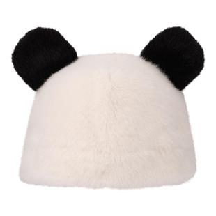AJIDOU阿吉豆帽子女款商场同款黑白熊猫秋冬毛绒保暖防风帽包头帽