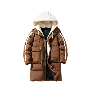 假两件中长款羽绒服连帽冬装外套男加肥加大码潮牌胖子宽松冬天装