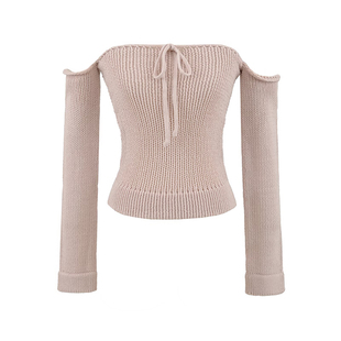 YoungGirlDay纯欲辣妹性感露肩抹胸蝴蝶结系带长袖打底针织衫上衣