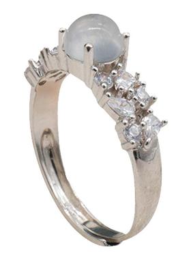 MISS HELEN白月光」925银开口戒指天然水沫玉锆石新中式轻奢高级