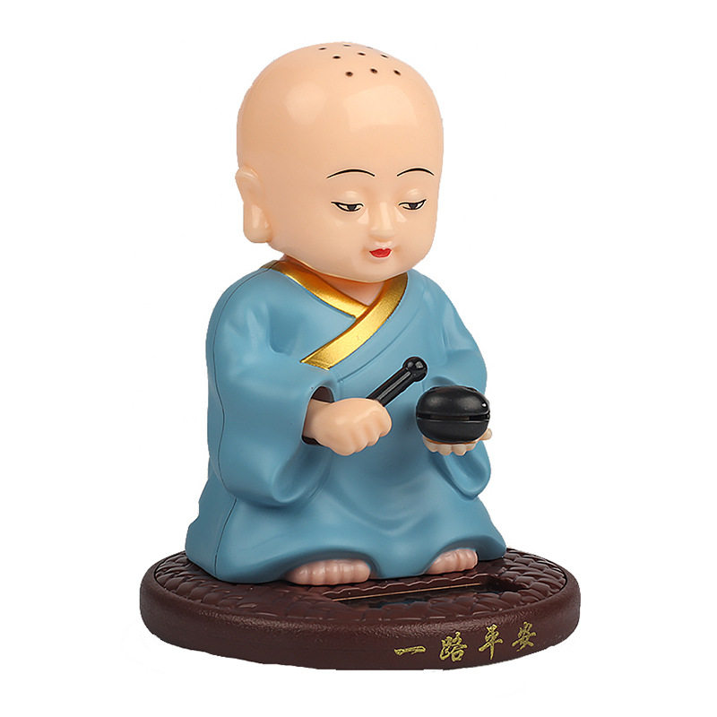 袈裟佛车载太阳能汽车小和尚摆件点头车载中控台敲木鱼车内装饰品