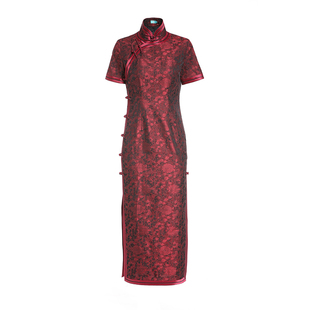 三重门{红调}花罗真丝中长款女喜妈妈婚宴高端中国风旗袍2025新款