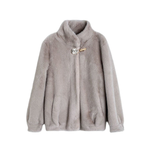 海宁皮草整貂皮水貂毛外套女短款小个皮毛一体小母貂裘皮大衣清仓