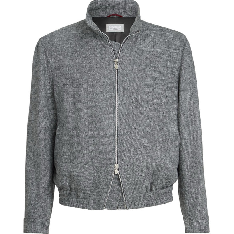 Brunello Cucinelli 男灰色真丝亚麻羊毛BC夹克 26早春意大利代购