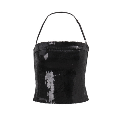 美式性感辣妹亮片露背挂脖背心