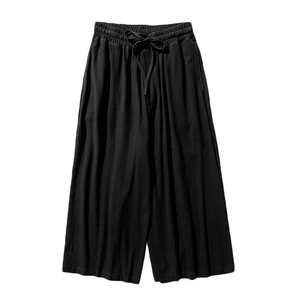 秋春学院风裙裤男日系黑色显瘦棉麻休闲裤大码阔腿裤宽松百搭裤子