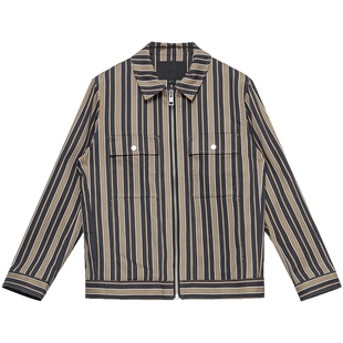 EHE男装 春夏新款撞色条纹时尚精致经典拉链式翻领茄克男