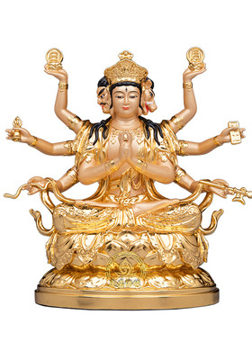 纯铜贴金斗姆元君像供奉桌面摆件