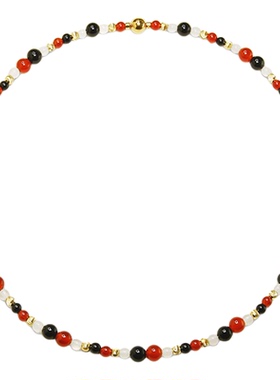 天然红白黑玛瑙多层缠绕手链