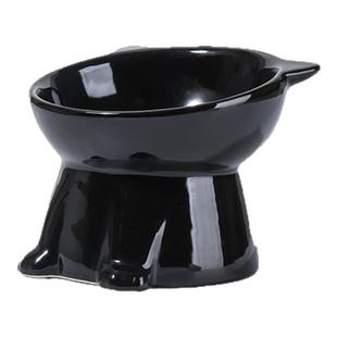 黑色猫盆猫饮水猫碗猫食盆陶瓷猫咪碗宠物碗狗碗防打翻可爱一体