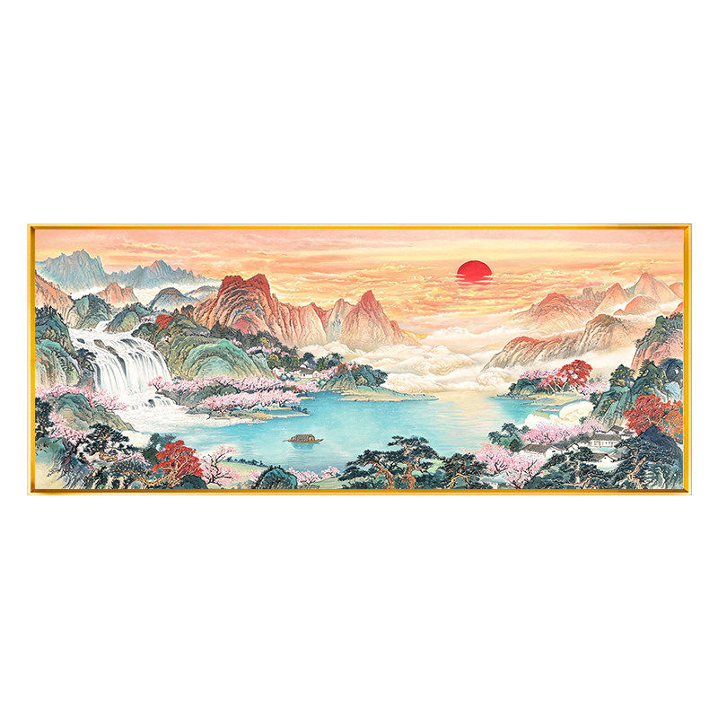 中式水墨风旭日东升聚宝盆十字绣线绣2026新款线绣山水风景手工绣