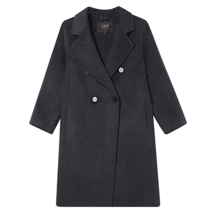 白鹿语含绵羊毛轻熟风双面呢大衣25秋冬新款翻领长款纯色毛呢外套
