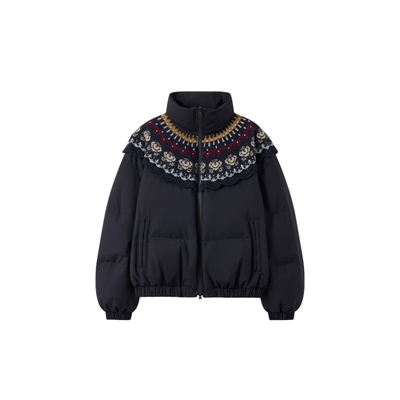 【ICE DUST】hug 2025秋冬新款费尔岛提花拼接羽绒服icedust