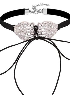 欧美复古大金属爱心绑带丝绒项链