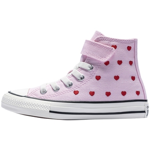 匡威童装女童帆布鞋2026春季新款爱心刺绣高帮中大童学院风休闲鞋