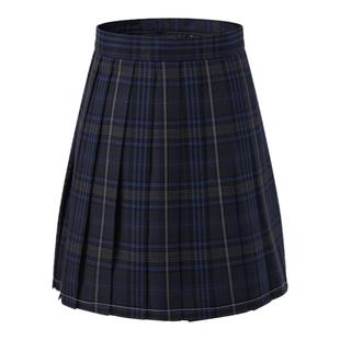 花千猪原创 星霜格裙  jk制服校供感a字型百褶裙蓝格百搭款jk裙