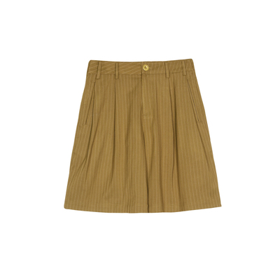 谜底条纹直筒裤女2025春新款复古风特色宽松廓形五分裤255MK3012