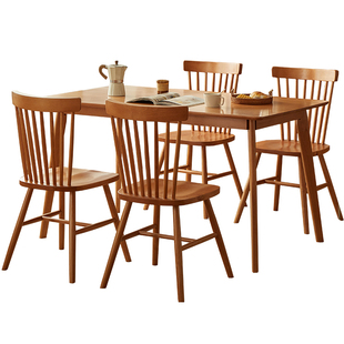 全实木餐桌家用小户型榉木长方形吃饭桌子简约现代原木餐桌椅组合