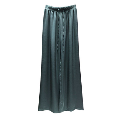 醋酸直筒长裤微褶皱丝质裤子