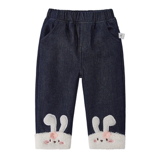 [抗菌防褪色]牛仔裤女童秋冬女孩新款加绒宝宝阔腿裤儿童保暖长裤